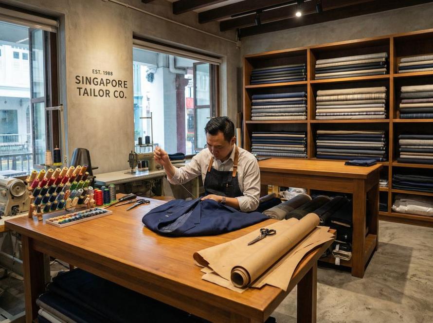 Custom tailoring workshop Singapore - master tailor at work