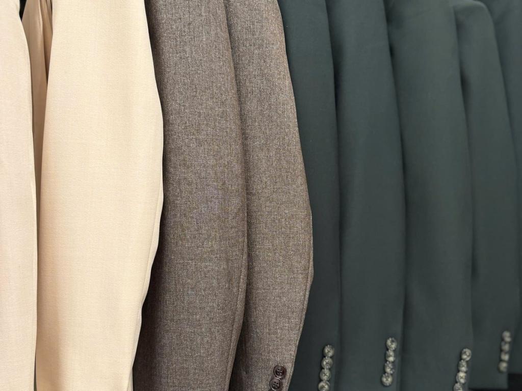 Suit fabric and jacket rack at We Are Suitable Singapore