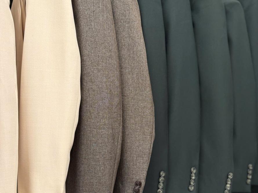 Suit fabric and jacket rack at We Are Suitable Singapore
