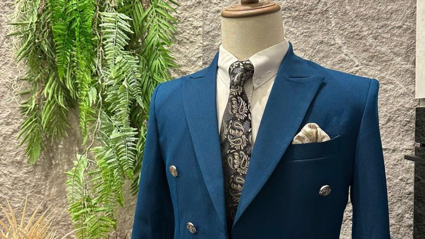 Double breasted bespoke suit displayed at We Are Suitable Singapore