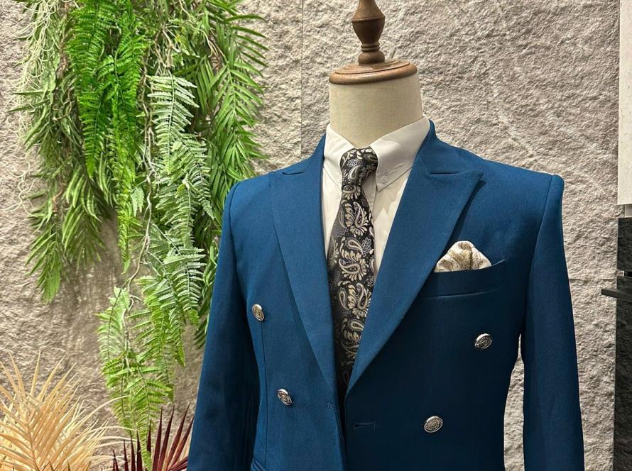 Double breasted bespoke suit displayed at We Are Suitable Singapore
