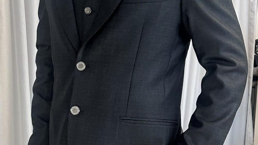 Tailored business suit fit detail at We Are Suitable Singapore